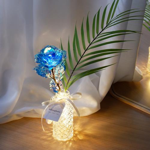 [★여름할인] [소랑호젠] 야자잎 홀로그램 장미 플라워 무드등 (블루)